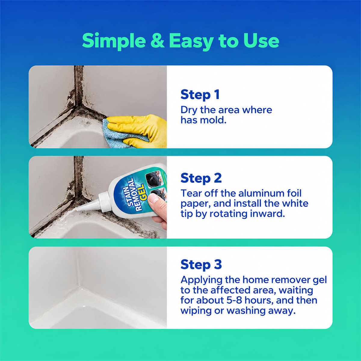 Heavy-Duty Mold Stain Remover, Deep-Cleaning Gel for Bathroom Grout, Sink Seals, Toilet Gaps, and Refrigerator Gaskets