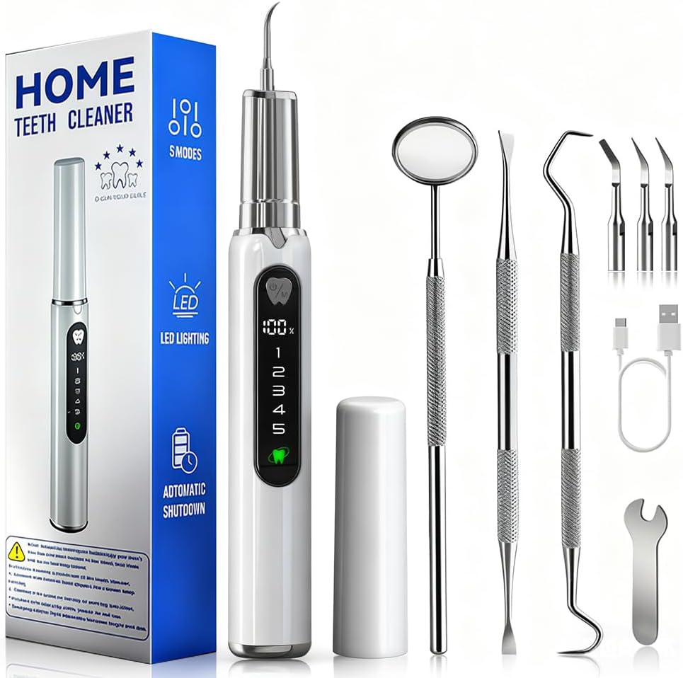 Plaque Remover for Teeth–5 Modes, LED, USB-C 4Tips Adult Teeth Cleaning Kit