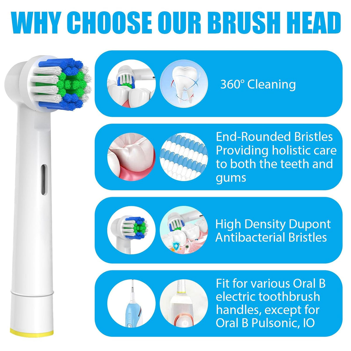 Replacement Brush Heads for Compatible Electric Toothbrush Handles